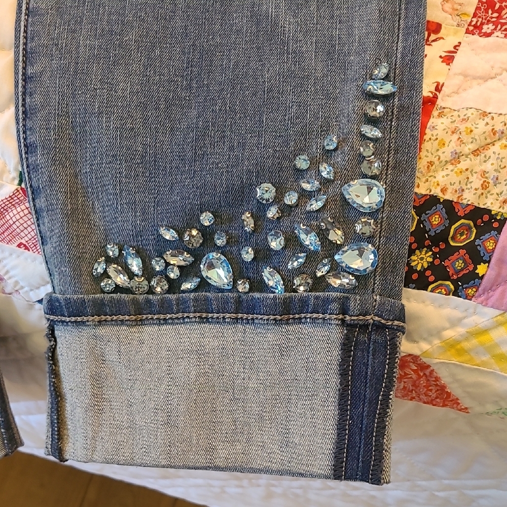 WHBM  Blue Embellished Cuffed Jeans